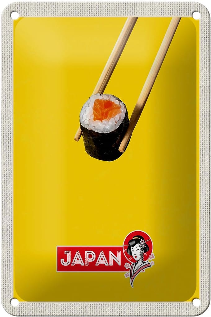 Blechschild Reise 12x18cm Japan Sushi Stäbchen Fisch Essen Schild