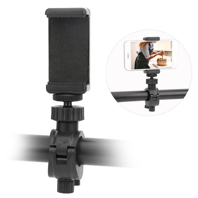 Verstelbare Richting Platte Mobiele Telefoonklem met O-Type Vaste Beugel voor Cellphone Video Opname black