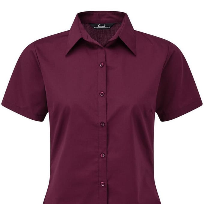 Premier Popeline blouse met korte mouwen / Gewoon werkoverhemd (Aubergine)