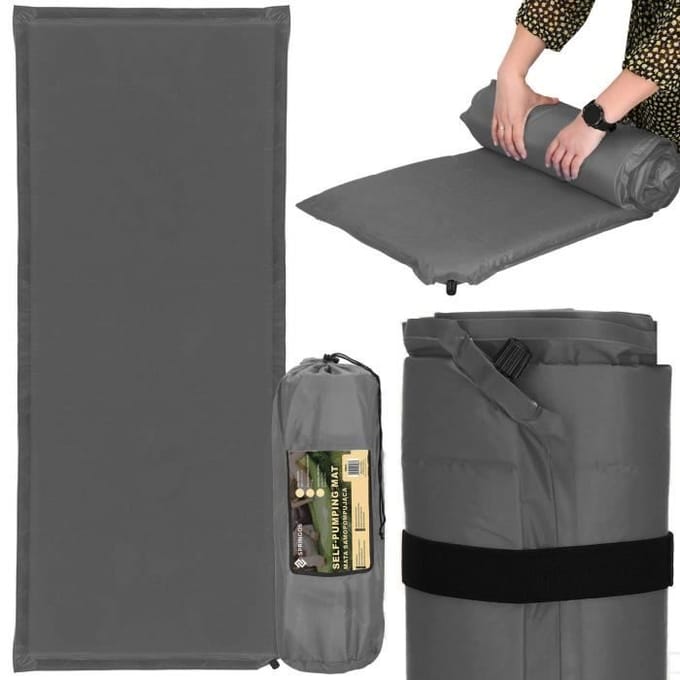 Springos Slaapmat | Zelfopblazend | 180 cm | Inclusief Hoes | Grijs