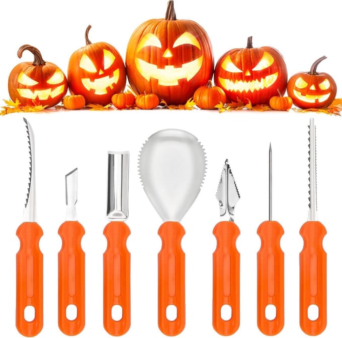 7-delige Pompoensnijset RVS: Professioneel Gereedschap voor Halloween Uithollen
