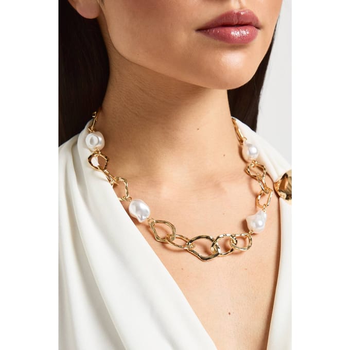 boohoo Dames Parel Abstracte Schakel Ketting | Goud