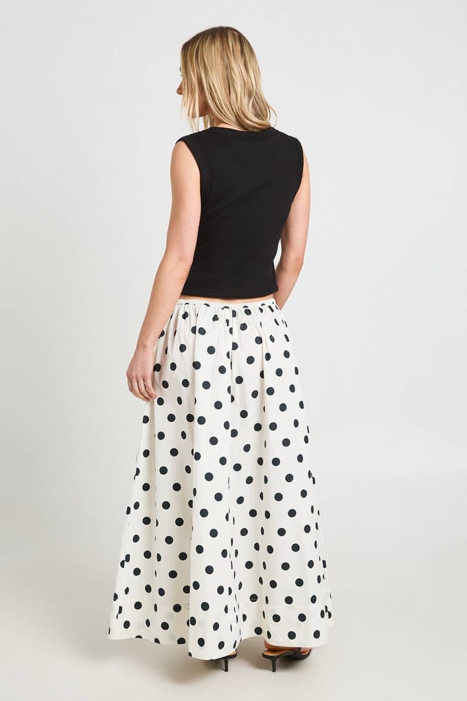 boohoo Dames Petite Maxi Rok Met Stippenprint En Volumineus Poplin | Wit | Maat: 36