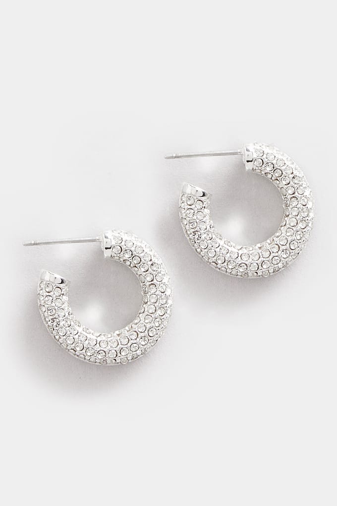 Yours Zilverkleurige Dikke Diamante Hoepeloorbellensize One Size