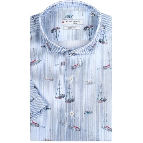 Giordano Overhemd Allover Sailboat Stripe Pattern Licht Blauw / male