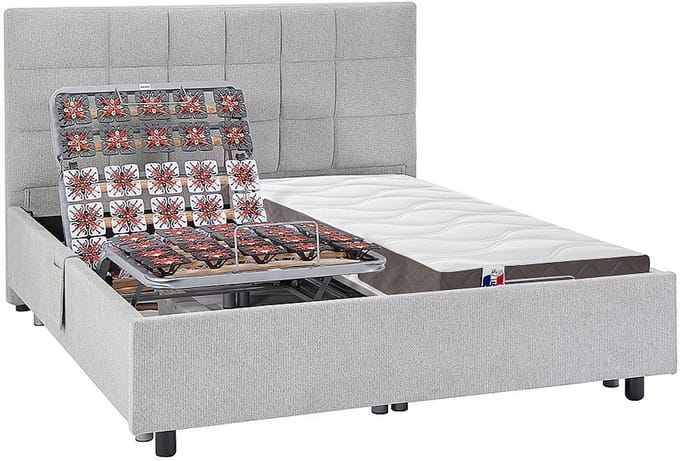 Vente-unique Bed met elektrische lattenbodem stof grijs 2 x 70 x 190 cm