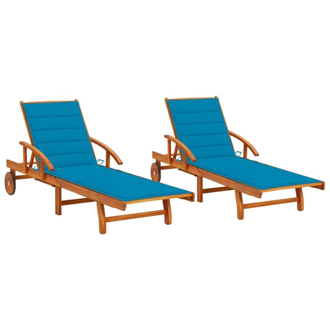 vidaXL - Ligstoelen - 2 - st - met - kussens - massief - acaciahout