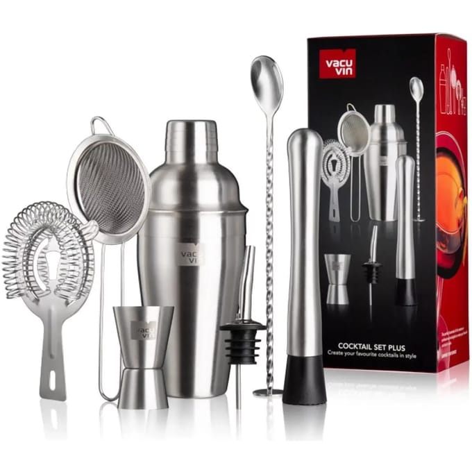 Vacu Vin Cocktailset Plus – 7-delig – RVS – Cocktailshaker 550 ml – Complete Barset