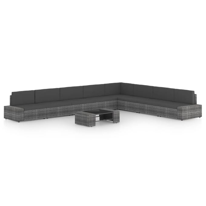 vidaXL - 9-delige - Loungeset - met - kussens - poly - rattan - grijs