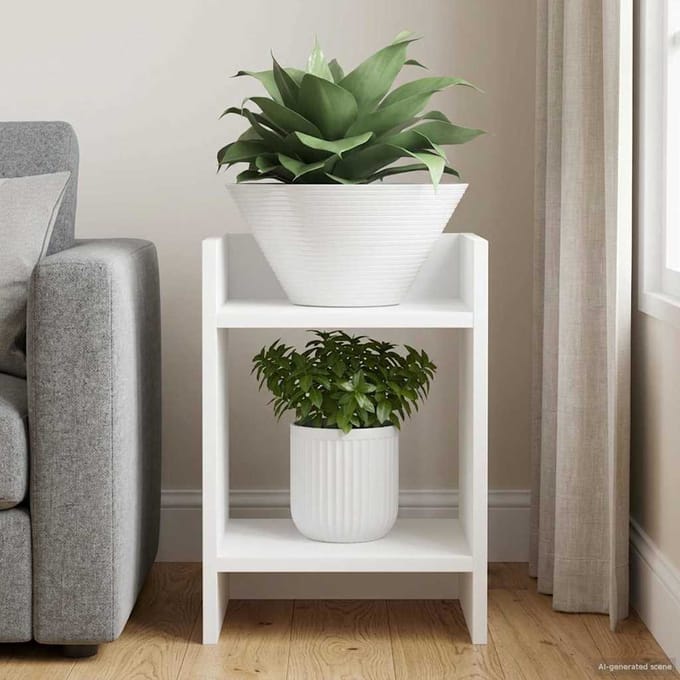 vidaXL - Plantenstand - Wit - 30 - x - 30 - x - 40 - cm - Bewerkt - hout