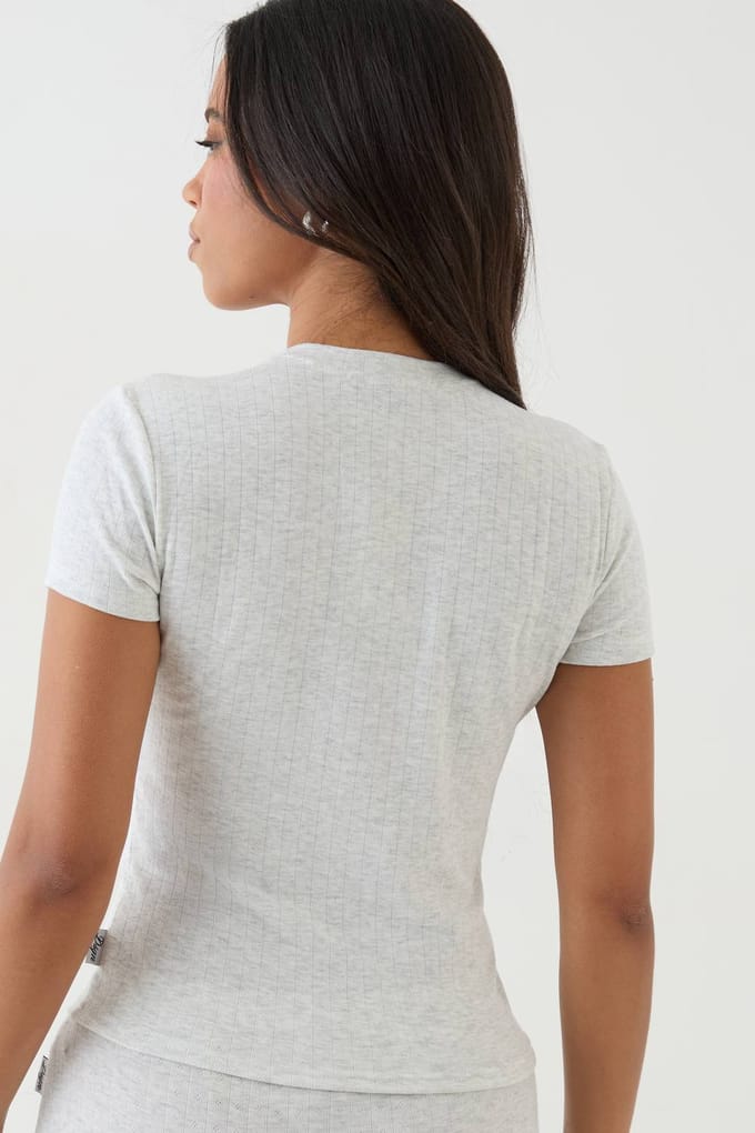 Dames Dsgn Studio Pointelle Getailleerd T-shirt | Asgrijs | Maat: Medium