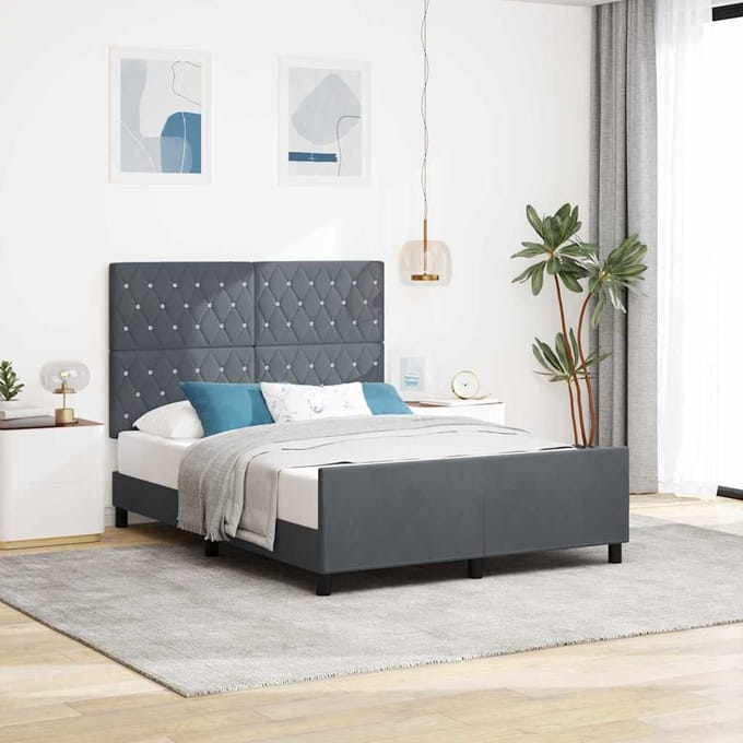 vidaXL - Boxspring - bed - met - hoofdeinde - Donkergrijs - 160 - x - 200 - cm - Fluweel