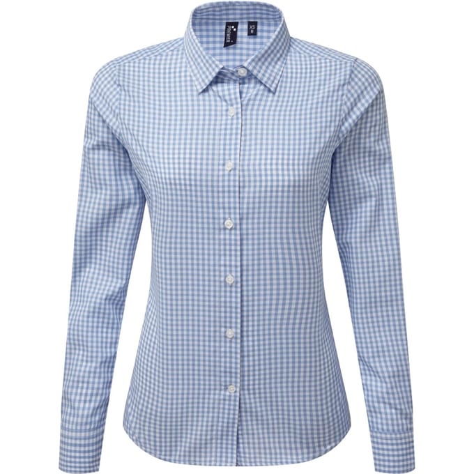 Premier Dames/dames Maxton Check Shirt met lange mouwen (Lichtblauw/Wit)