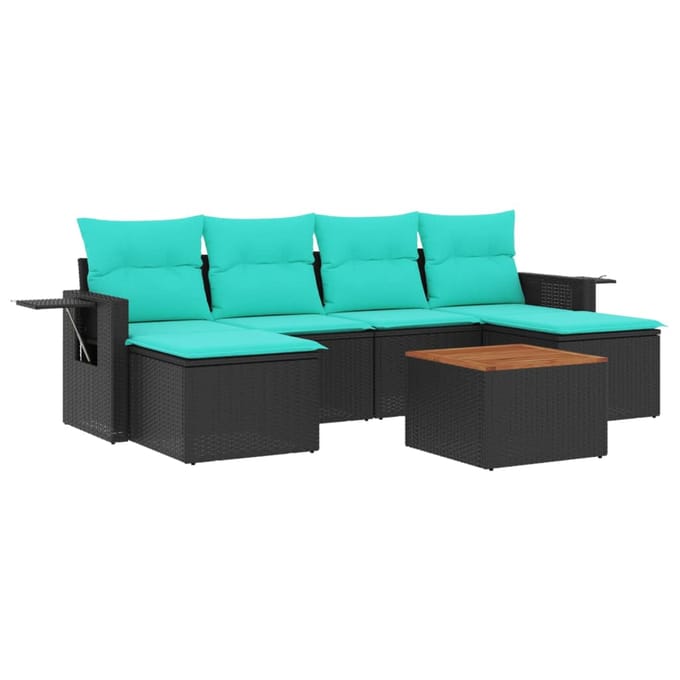 vidaXL - 7-delige - tuinbankset - met - kussens - van - zwart - polyrotan