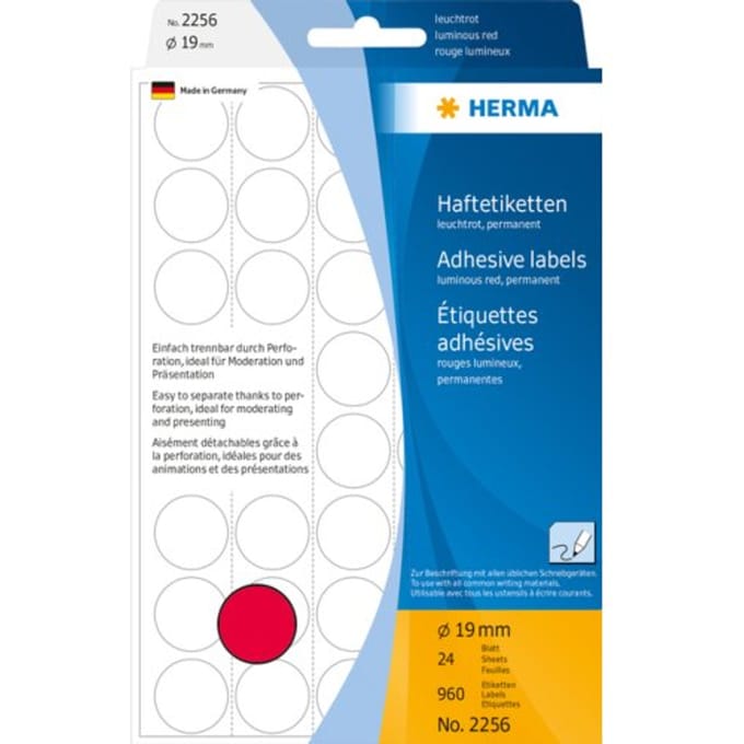 Herma 2256 Univers.Etiket bureauverp. Ø19mm Fluor-Rood