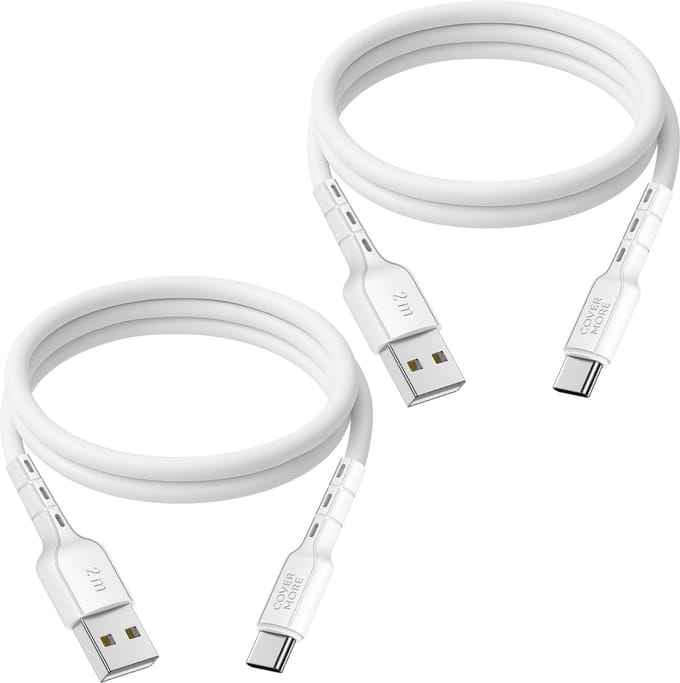 Usb C naar usb A kabel - Oplaadkabel - Laadkabel - Voor opladen smartphone, ereader, tablet, speaker, koptelefoon, powerbank met usb C stekker - 2 meter - 2 stuks - Wit