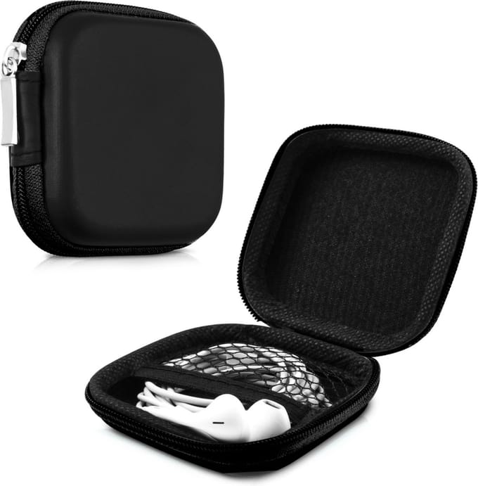 kwmobile Earphone Case for Earbuds - Small Hearing Aid case with inner mesh pouch - Zipper Storage Bag Pouch for Headphones Earbuds - Black