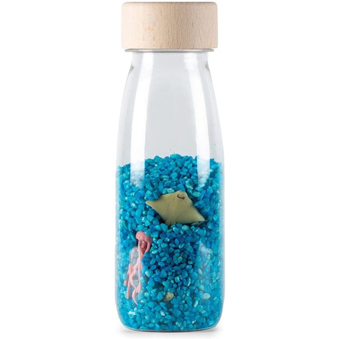 Petit Boum - Babyspeelgoed sensorische fles met geluid - Blauw