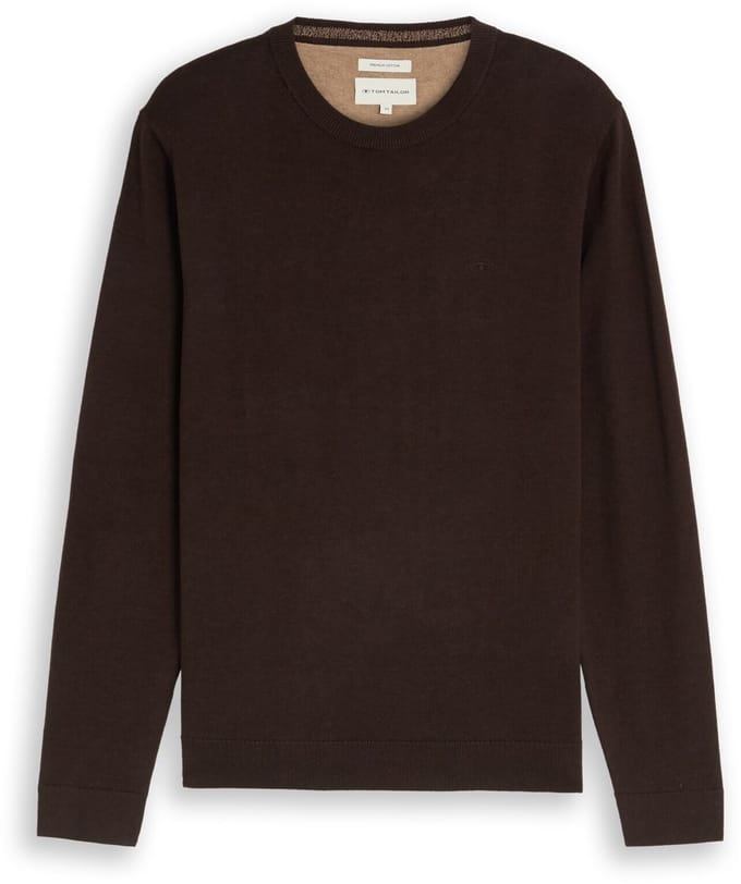 Tom Tailor - Basic gebreide trui van katoen - Maat L - dark chocolate brown melange