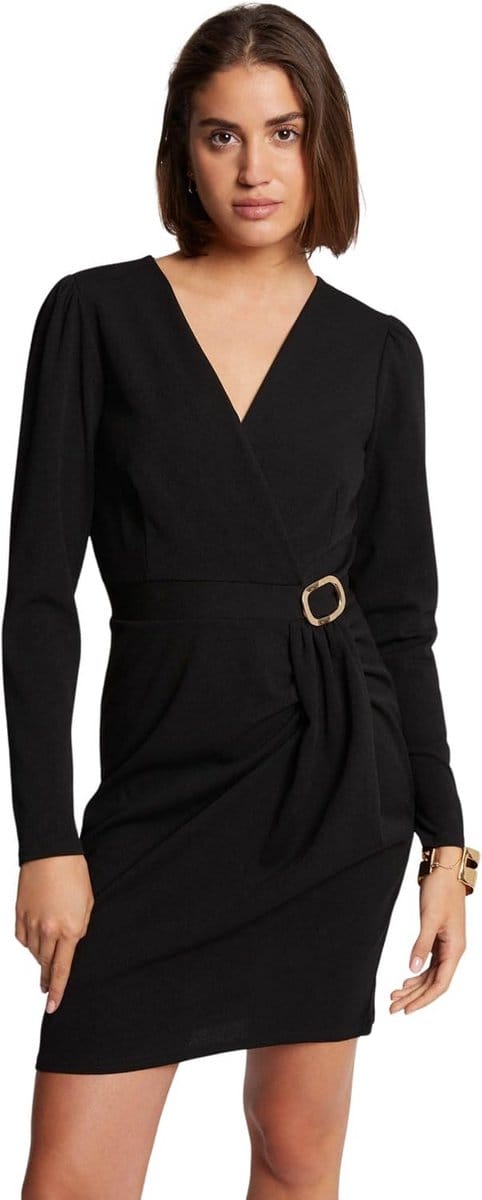 Elegante Lange Mouwen Jurk voor Dames met Wikkelkraag