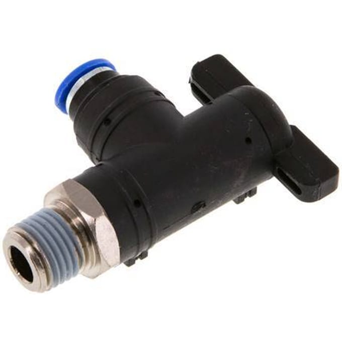 6 mm - R1/4'' Kunststof/Messing L-stuk 2-Weg Kogelkraan