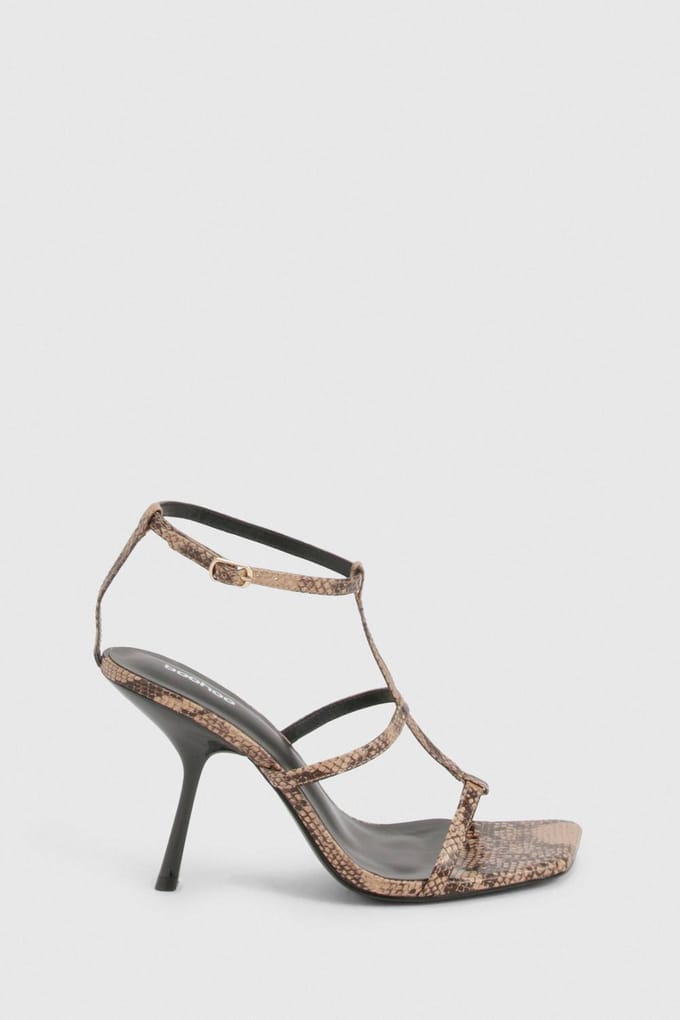 boohoo Dames Snake drievoudige riem stilettohakken | Maat: 3