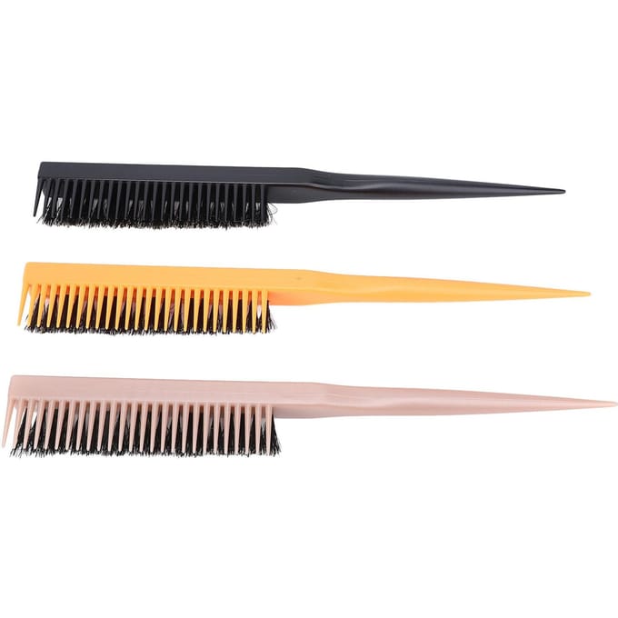 Lot de 3 Peignes à Crêper Queue de Rat Ajoute du Volume Soies en Nylon 3 Rangées Peigne à Crêper Coiffure beige