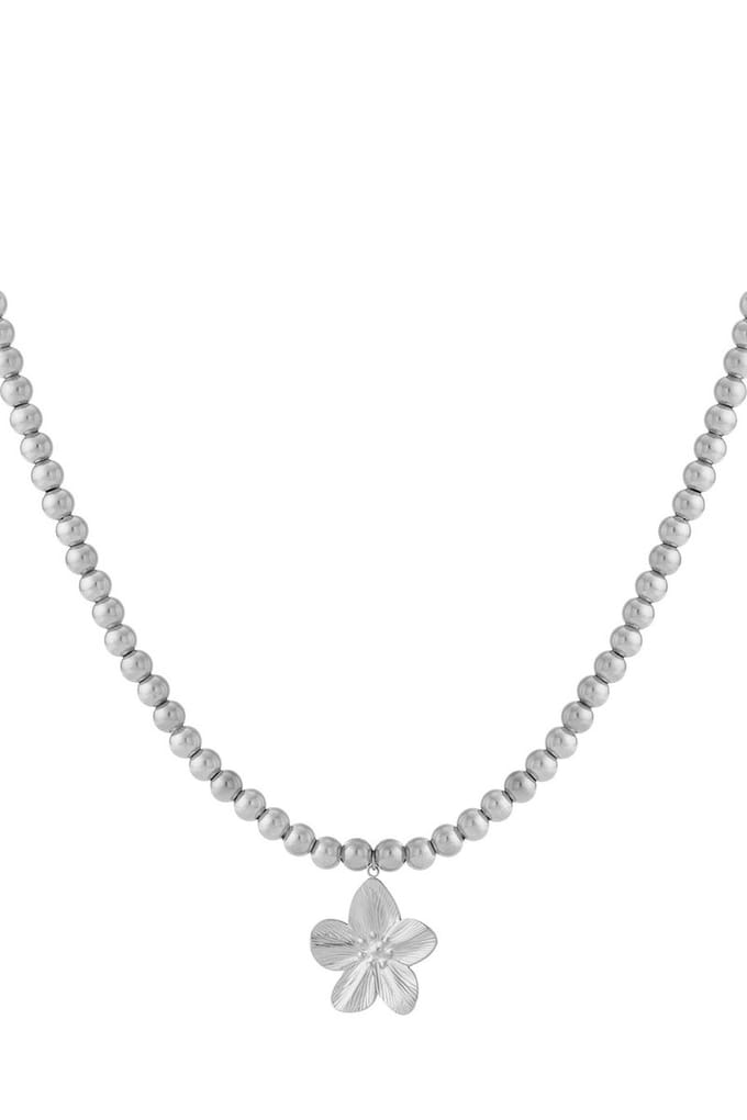 Bijoutheek Collier Ballen Hol Bloem Zilver