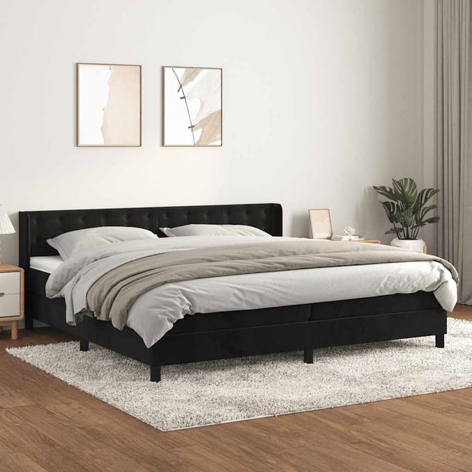 vidaXL - Boxspring - met - matras - fluweel - zwart - 200x200 - cm