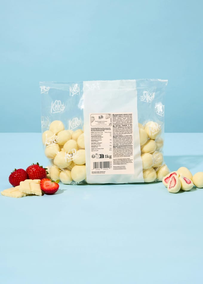 Gevriesdroogde aardbeien met witte chocolade 1 kg