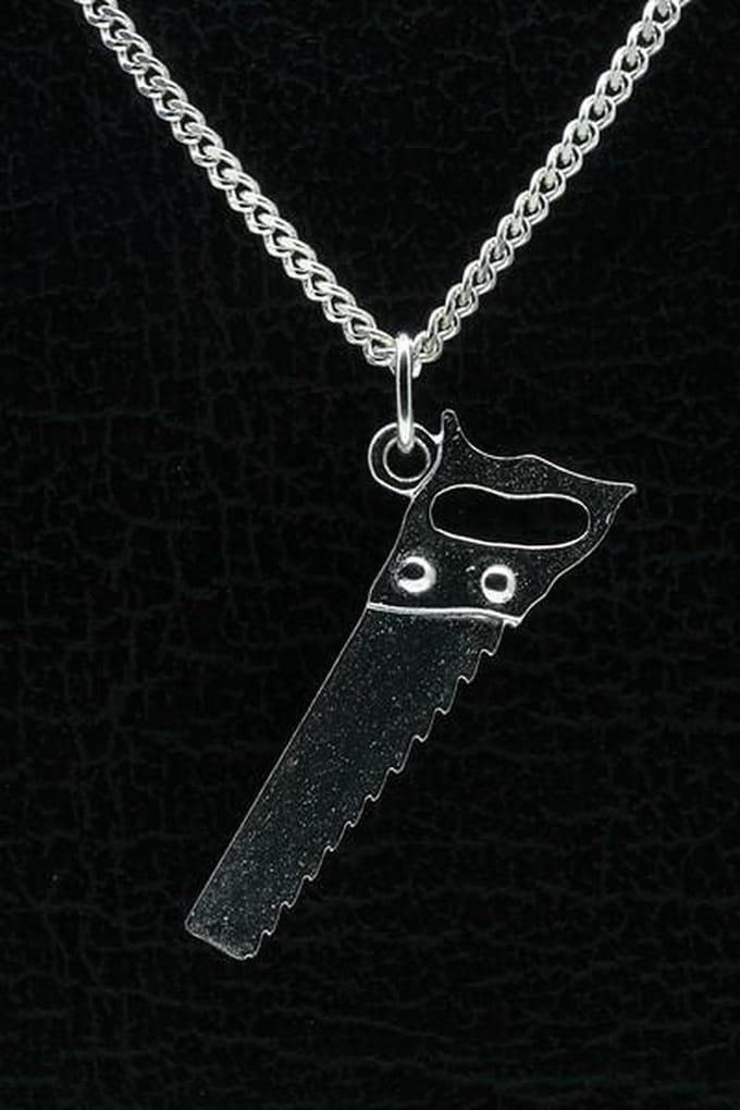 Zilveren Zaag ketting hanger - groot