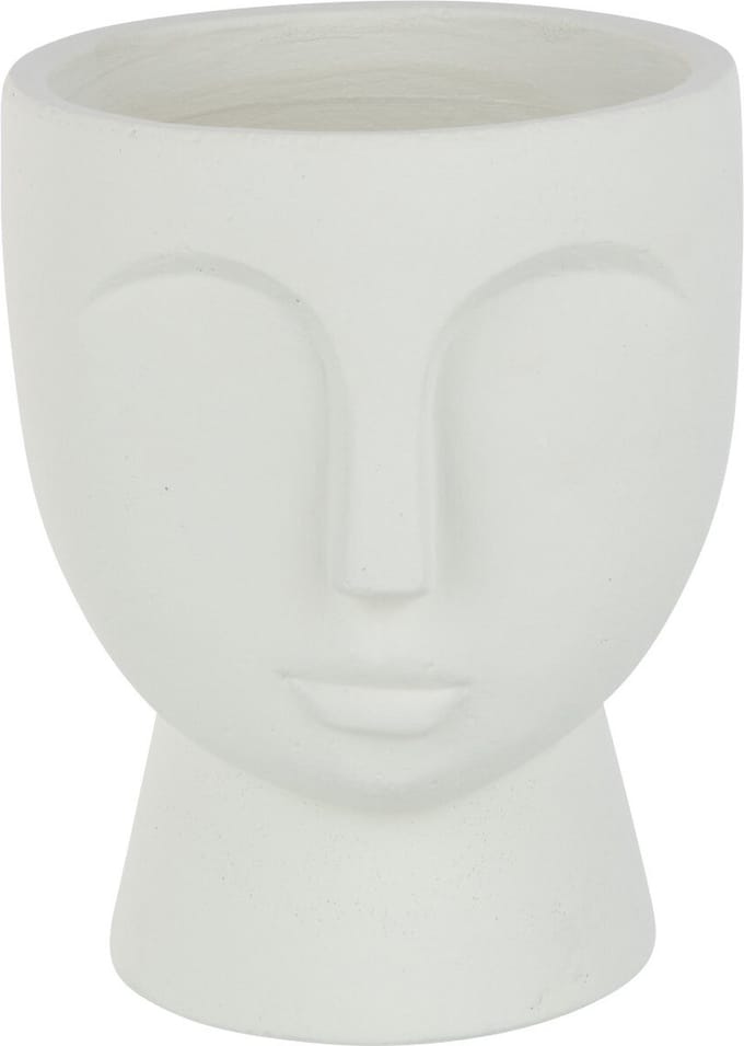 J-Line bloempot Gezicht - cement - wit - medium - Ø 18 cm