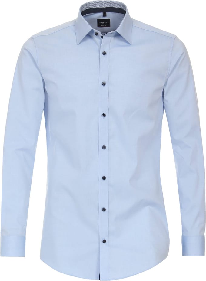 VENTI body fit overhemd - popeline - blauw - Strijkvriendelijk - Boordmaat: 41