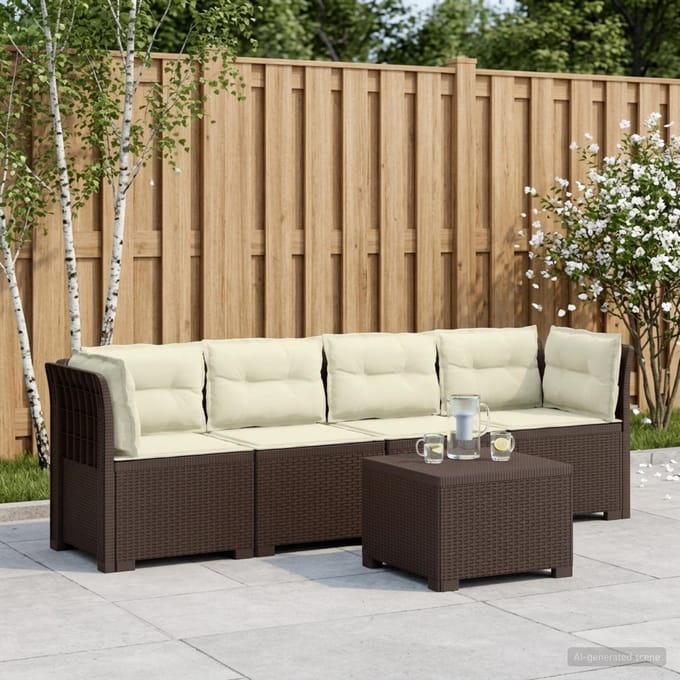 vidaXL - 4-Zits - Tuin - Sofa - met - Kussens - Rieten - Look - PP - Bruin