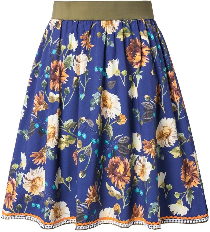 Ulla Popken - Dames - Traditionele rok A-lijn elastische tailleband sierbandjes - Marine - Maat 56