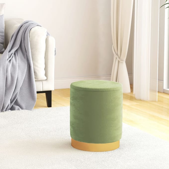 vidaXL - Hocker - met - opbergruimte - rond - fluweel - 31 - x - 37 - cm - mosterdgroen