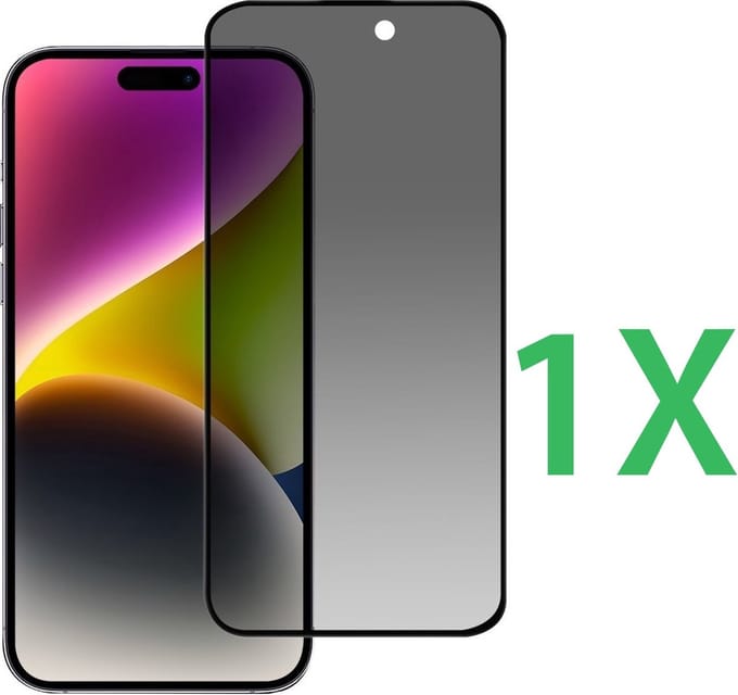 Screenprotector Geschikt Voor: iPhone 15 Pro Max - Privacy Full Screenprotector 1x - screen protector - volledige glas - bescherming - beschermglas - Anti Spy - ZT Accessoires