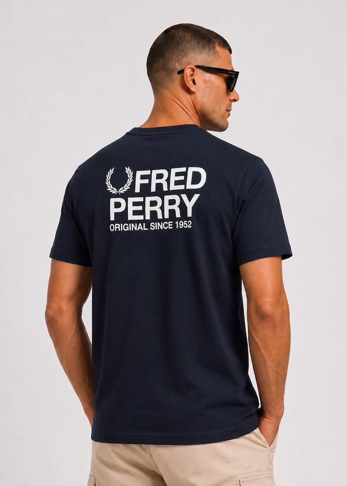 Fred Perry Relaxed Back Graphic T-Shirt - Blauw- Heren, Blauw M