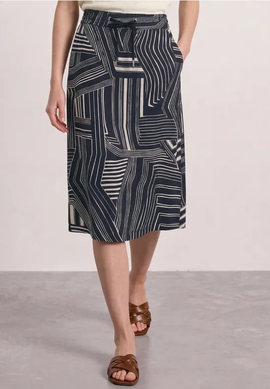Midirok met elastische tailleband en print