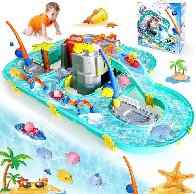 RFWR® Waterspeelgoed voor Kinderen - Waterbaan met 2 Boten en Visfunctie