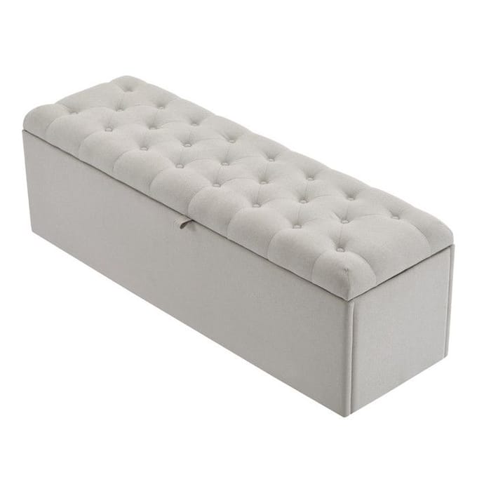 Gestoffeerde bank - MUVOE - 141x41.5x47cm - Linnen - Lichtgrijs - Elegant design grijs