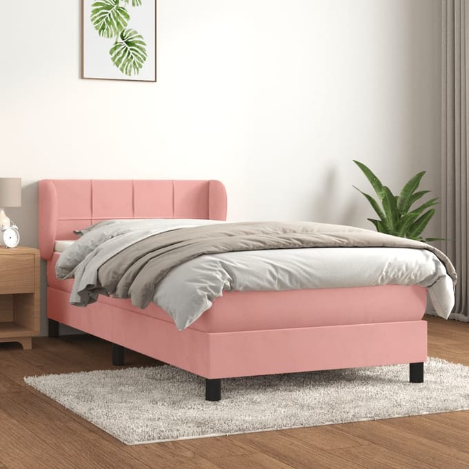 vidaXL - Boxspring - met - matras - fluweel - roze - 80x200 - cm