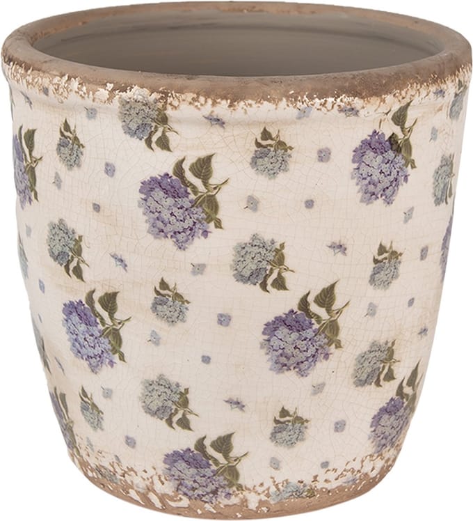 Clayre & Eef Bloempot Ø 16x16 cm Beige Blauw Keramiek Bloemen