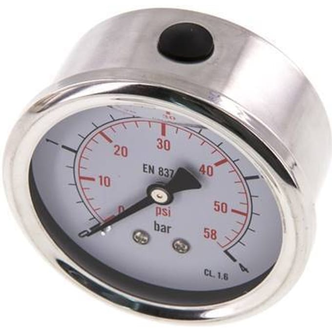 0..4 Bar Glycerine Manometer Achteraansluiting RVS/Messing 63 mm Klasse 1.6 - ML0463SHG