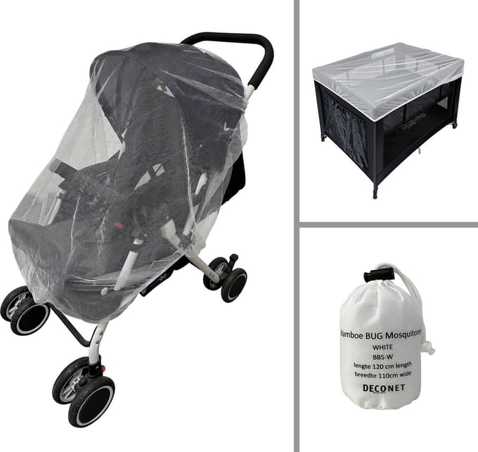 Klamboe Buggy, campingbedje en ledikantje, WHITE 110x 120cm