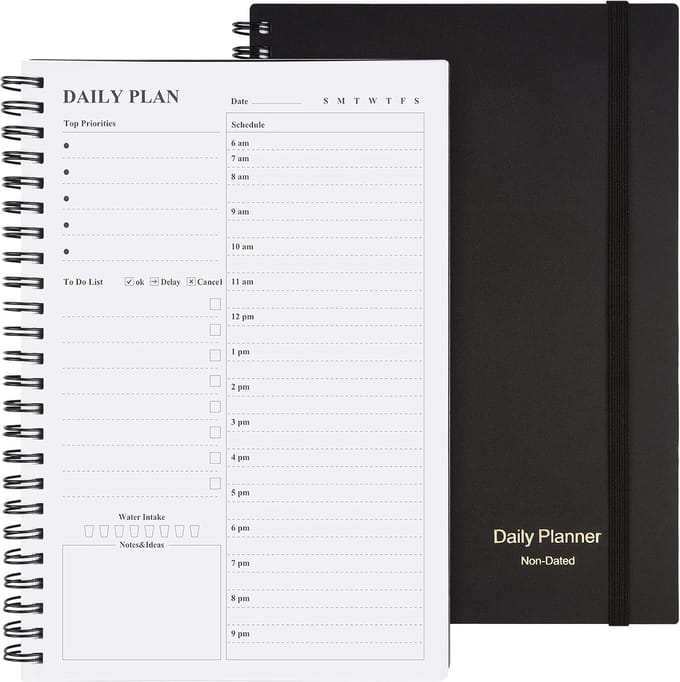 Ongedateerde Dagelijkse Agenda en Planner met Urenschema voor Structuur en Productiviteit