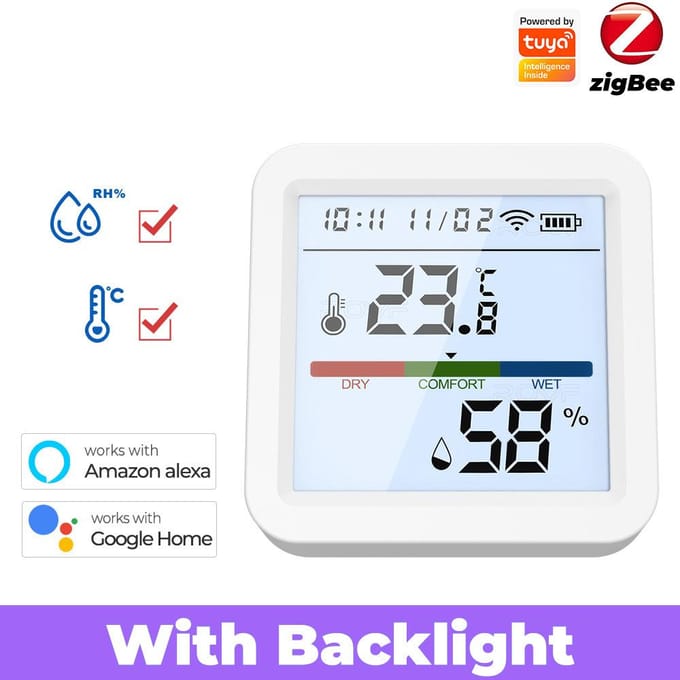 Tuya ZigBee temperatuur-vochtigheidstester LCD-achtergrondverlichting Display Mobilephone APP op afstand bedienen wit