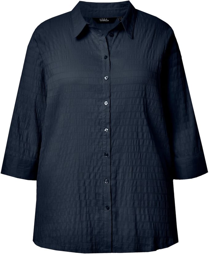 Ulla Popken - Dames - Blouse bubble-kwaliteit overhemdkraag 3/4-mouwen - Marine - Maat 54+