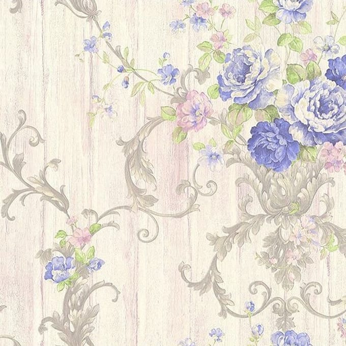 Blauw bloemen behang 30757-4