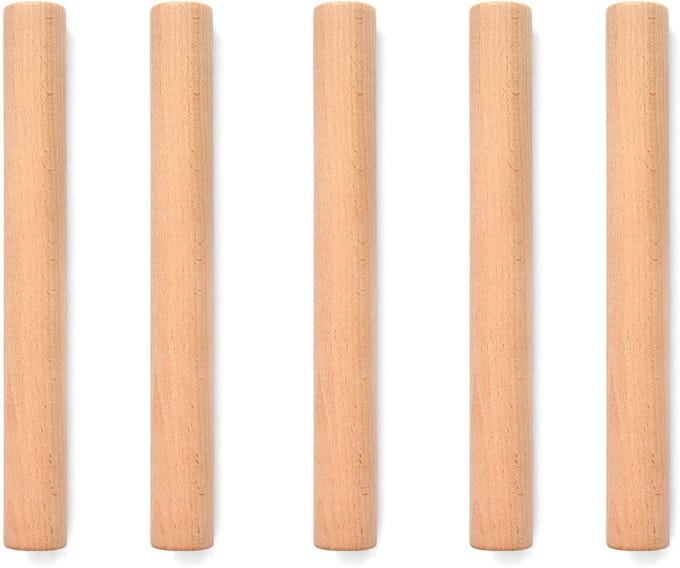 5 stuks houten deegroller, deegrol van beukenhout, beukenhouten deegroller, voor pizza, pasta, brood (bruin)